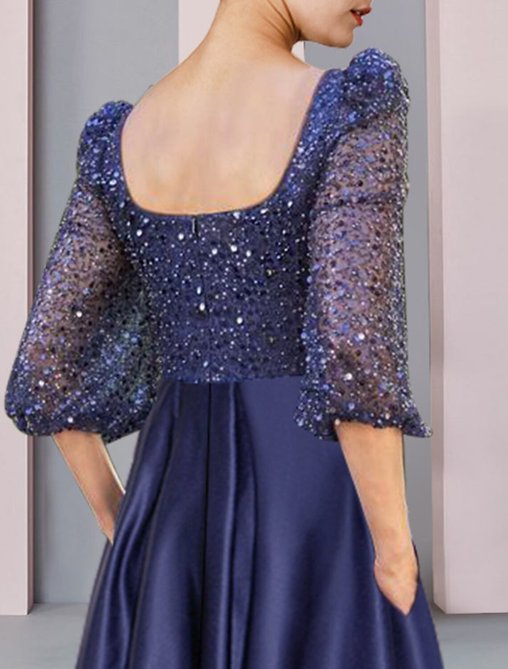 Sheath / Column Mother of the Bride Dress Formal Wedding Guest Elegant Sparkle & Shine High Low V Neck Knee Length Chiffon Sequined Short Sleeve with Pleats