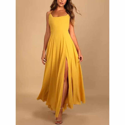 Long Chiffon Bridesmaid Dresses For Wedding A Line Cowl Neck High Slit Formal Dress