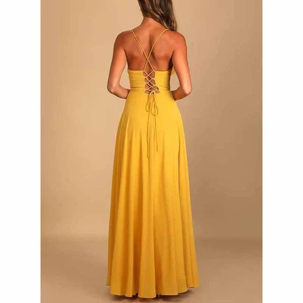 Long Chiffon Bridesmaid Dresses For Wedding A Line Cowl Neck High Slit Formal Dress