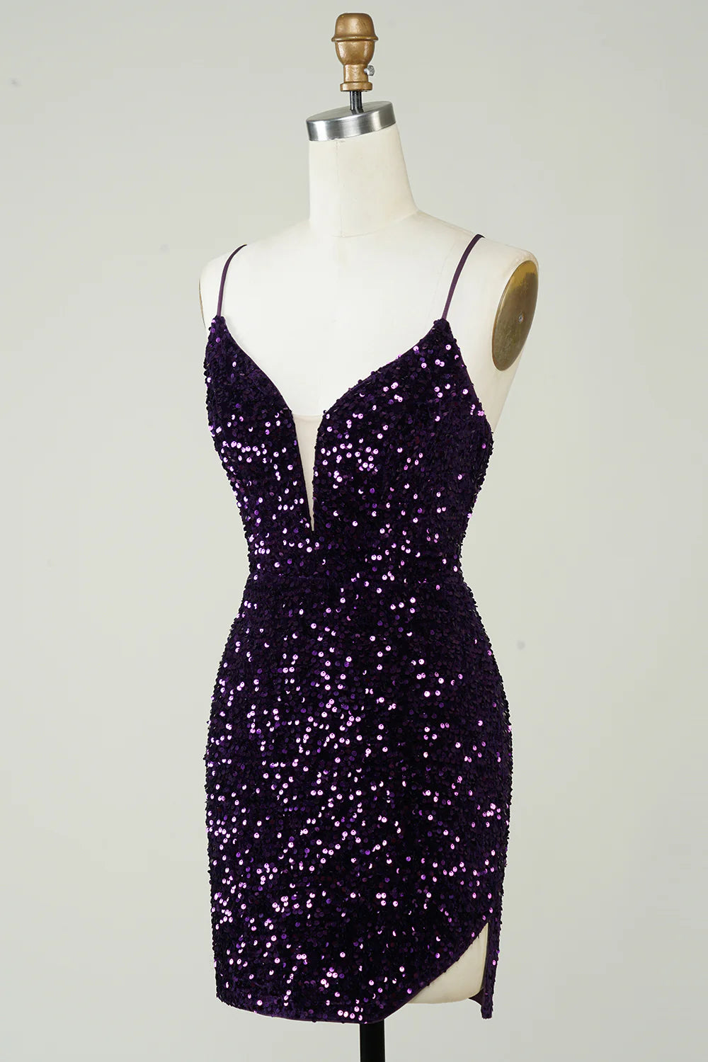 Sequins Backless Tight V-Neck Homecoming Dress With Slit