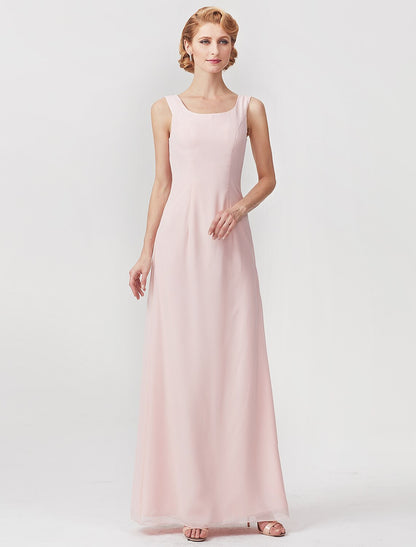 Two Piece A-Line Mother of the Bride Dress Elegant Square Neck Floor Length Chiffon Charmeuse Sleeveless Wrap Included with Ruched