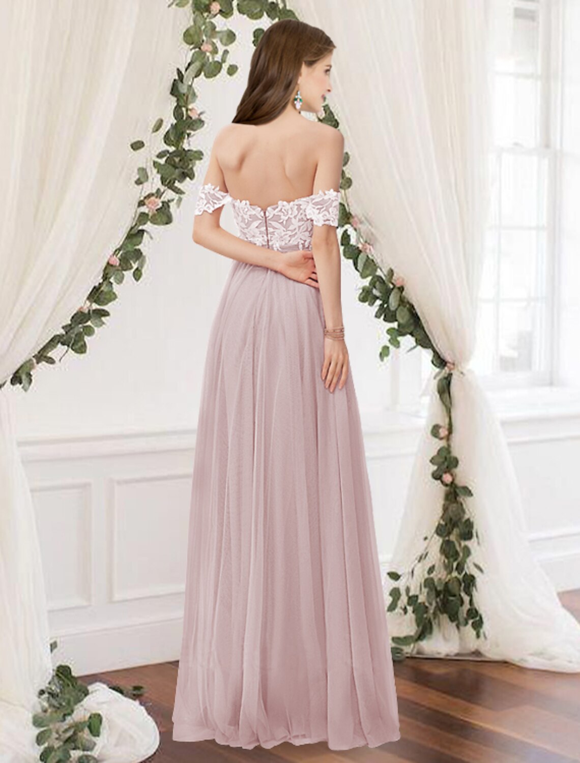 A-Line Bridesmaid Dress Off Shoulder Sleeveless Elegant Floor Length Chiffon / Lace with Pleats / Appliques