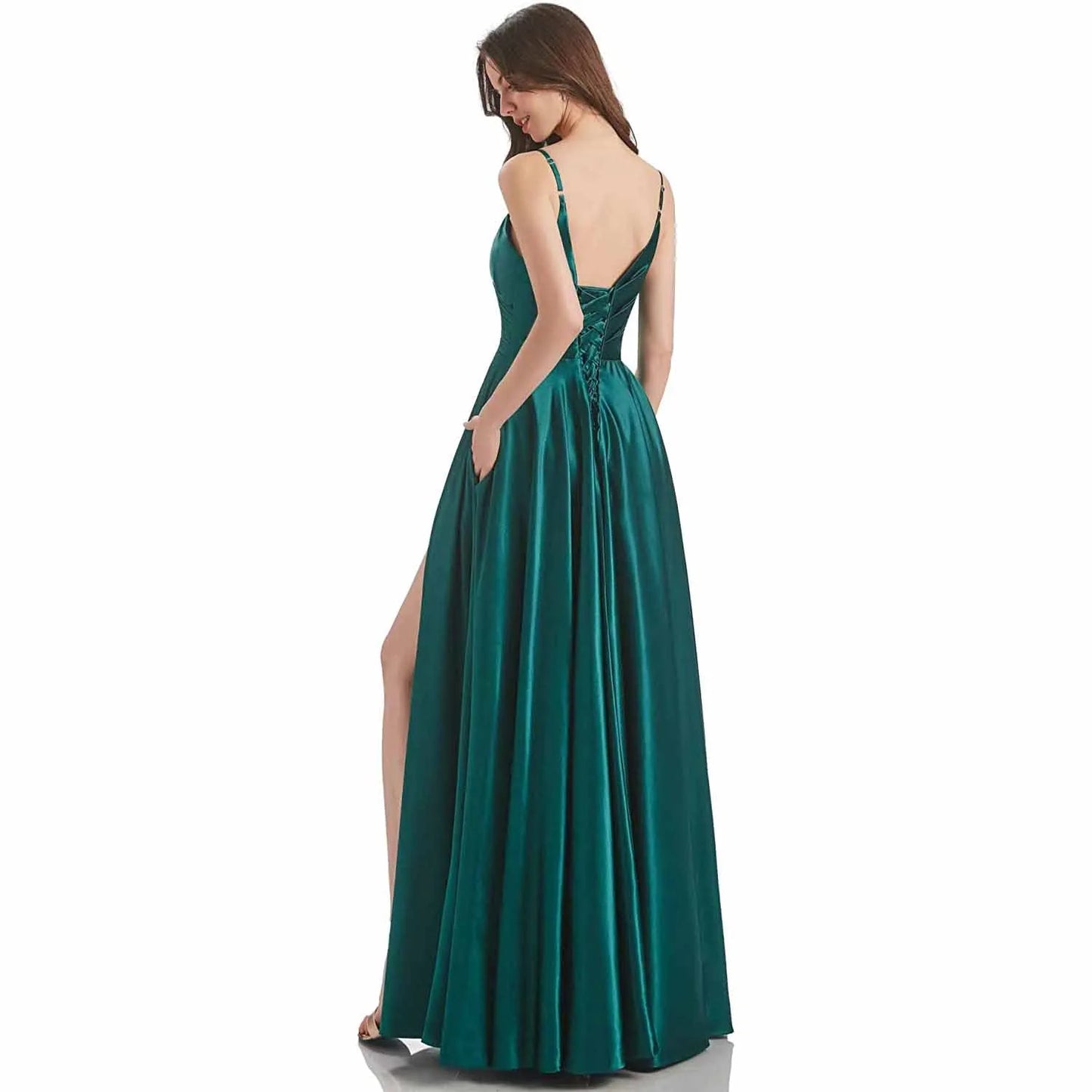 Satin Bridesmaid Dresses Long Spaghetti Strap Prom Dress Evening Gowns