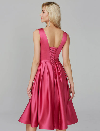 A-Line Party Dress Wedding Guest Cocktail Party Knee Length Sleeveless