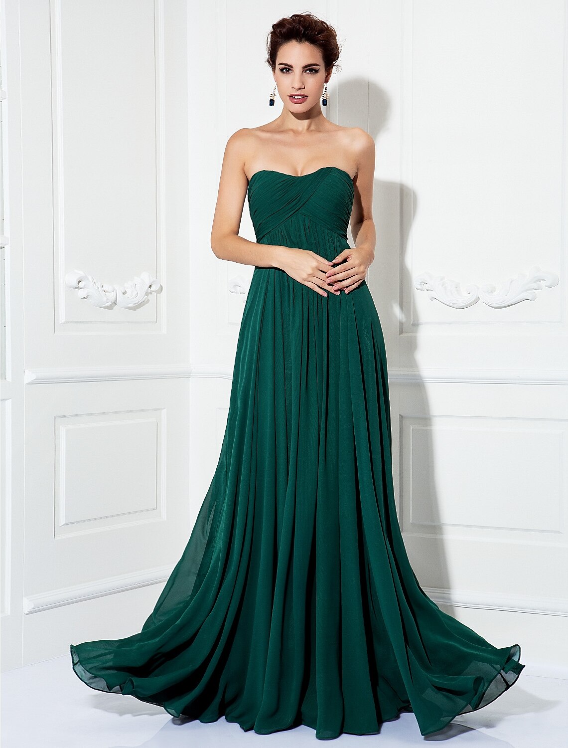 A-Line Minimalist Dress Wedding Guest Formal Evening Sweep / Brush Train Sleeveless Strapless Chiffon with Pleats Ruched
