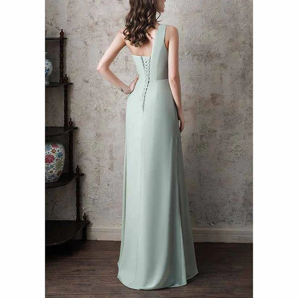 One Shoulder Bridesmaid Dress Long Ruched A Line Formal Dress with Slit