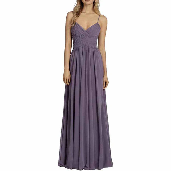 Bridesmaid Dresses Long Chiffon Ball Gowns Spaghetti Straps V-neck Wedding Guest Dress