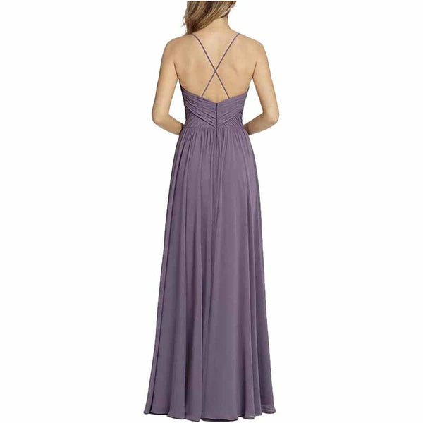 Bridesmaid Dresses Long Chiffon Ball Gowns Spaghetti Straps V-neck Wedding Guest Dress