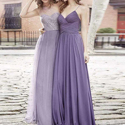 Bridesmaid Dresses Long Chiffon Ball Gowns Spaghetti Straps V-neck Wedding Guest Dress