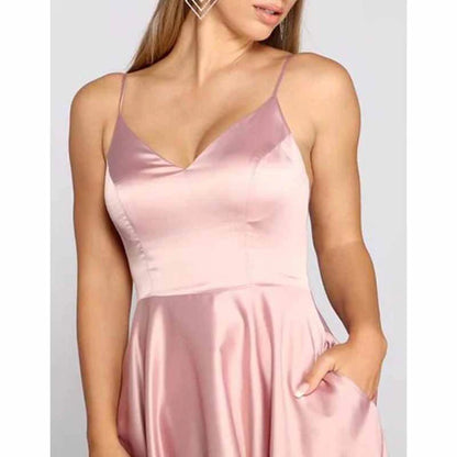 High Low Satin Bridesmaid Dress Prom Dresses With Pockets