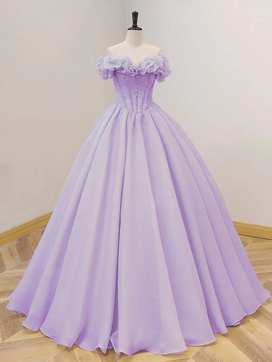 Lavender A-Line Off Shoulder Long Prom Dresses Quinceanera Dress Purple Dress