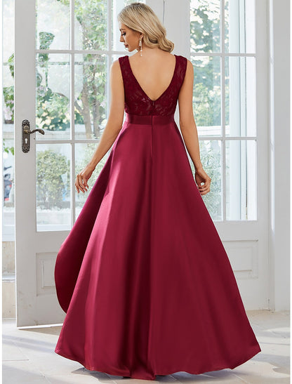 A-Line Wedding Guest Dresses Casual Dress Party Wear Wedding Party Asymmetrical Sleeveless Jewel Neck Satin with Pure Color