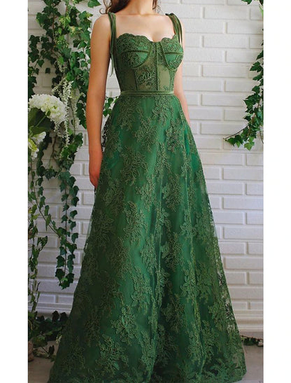 A-Line Prom Dresses See Through Dress Formal Prom Floor Length Sleeveless Sweetheart Lace Backless with Embroidery