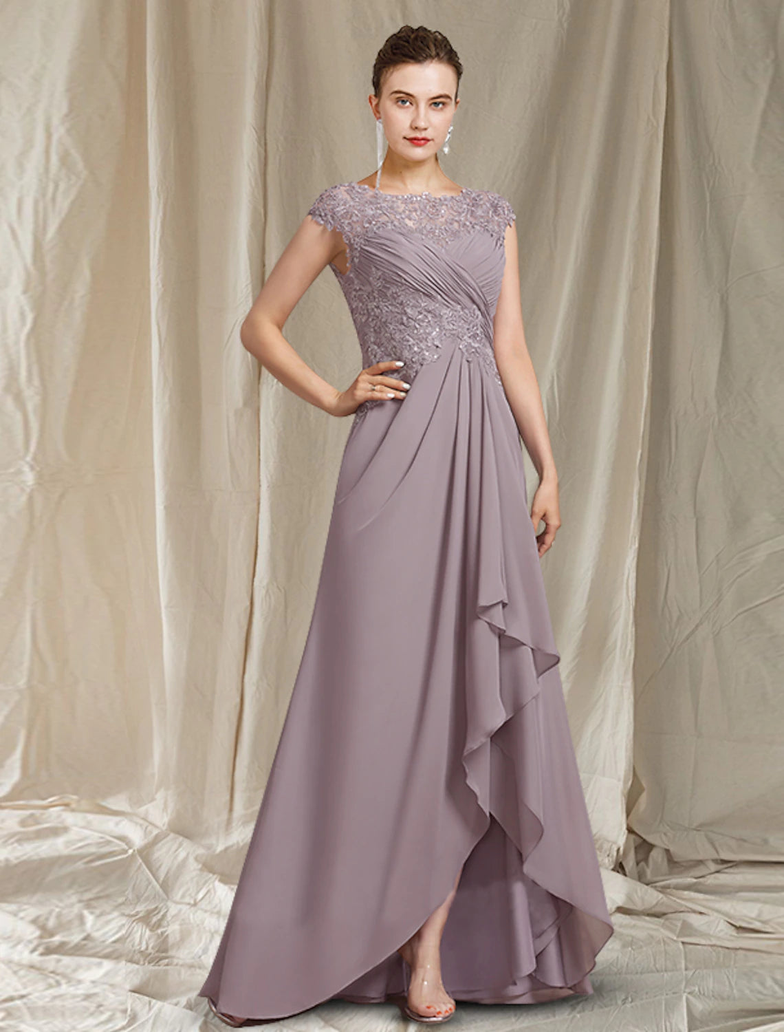 A-Line Mother of the Bride Dress Elegant High Low Jewel Neck Asymmetri ...