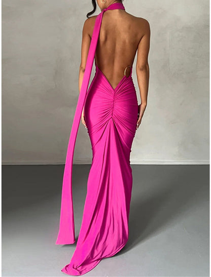 Women's Little Black Dress Prom Dress Party Dress Dress Long Dress Maxi Dress White Fuchsia Sleeveless Ruched Spring Fall Winter One Shoulder Fashion Evening