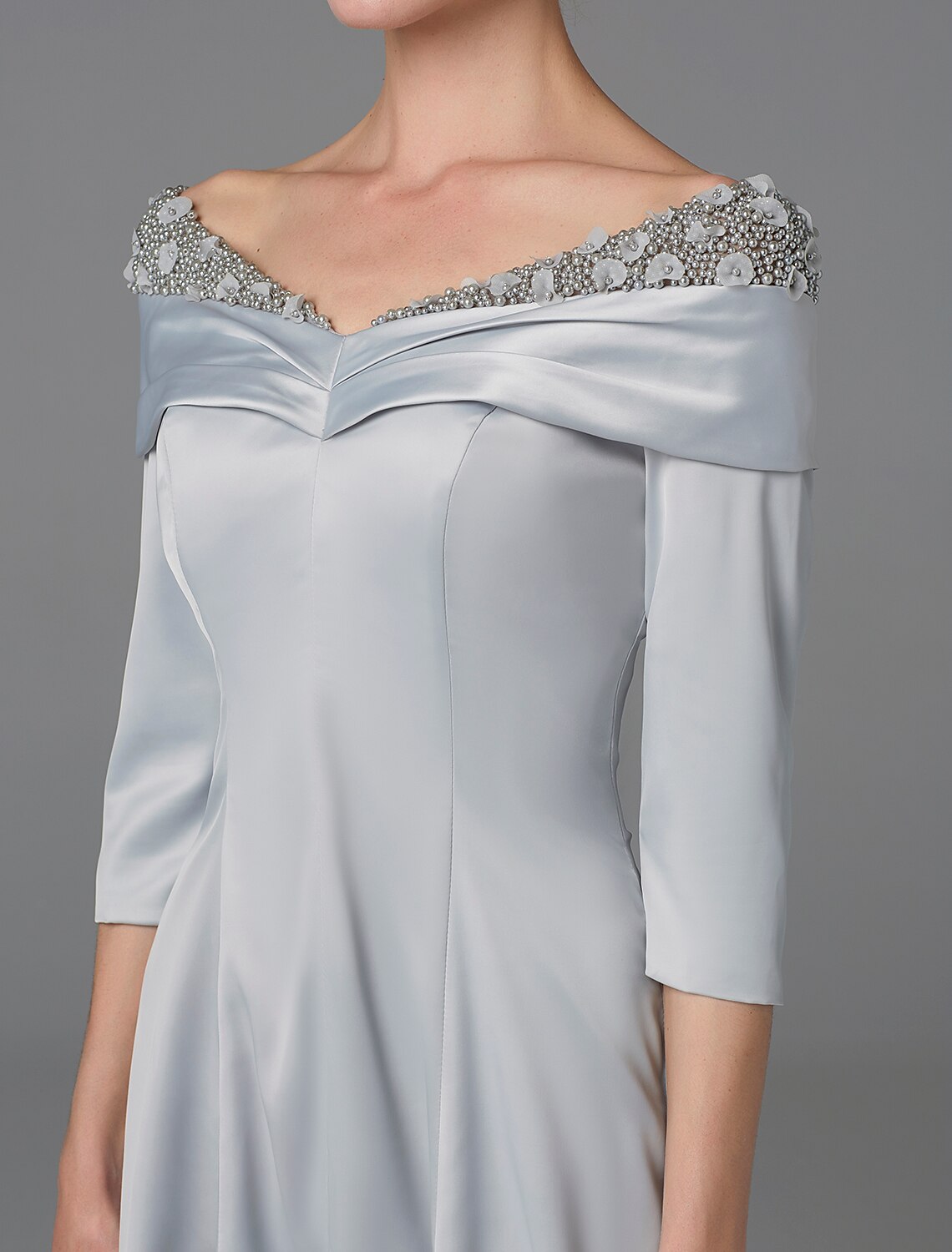 A-Line Mother of the Bride Dress Sparkle & Shine High Low Off Shoulder Asymmetrical Satin Half-Sleeve with Lace Crystals