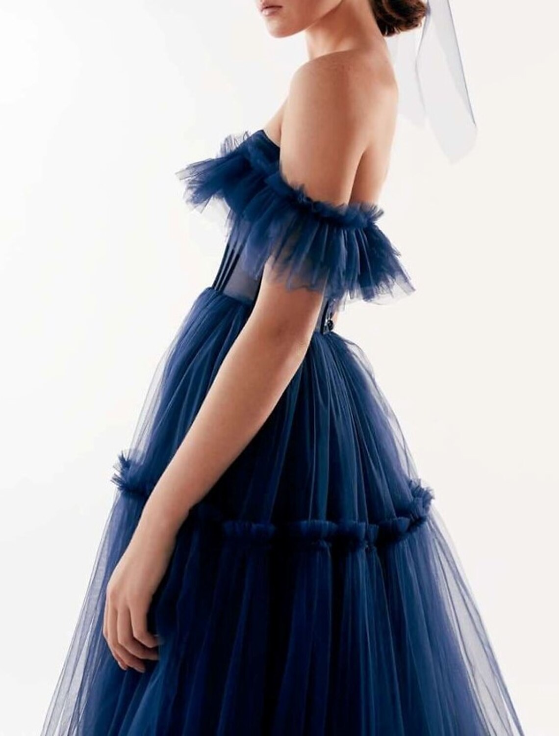 A-Line Prom Dresses Elegant Dress Wedding Guest Prom Floor Length Short Sleeve Off Shoulder Tulle with Pleats Ruffles