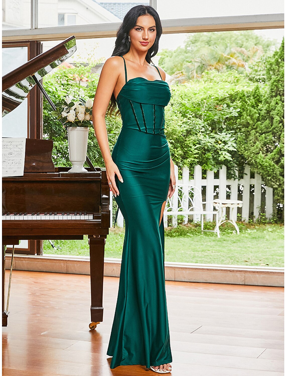 Mermaid / Trumpet Evening Gown Sexy Dress Masquerade Party Wear Floor Length Sleeveless Strapless Polyester with Slit