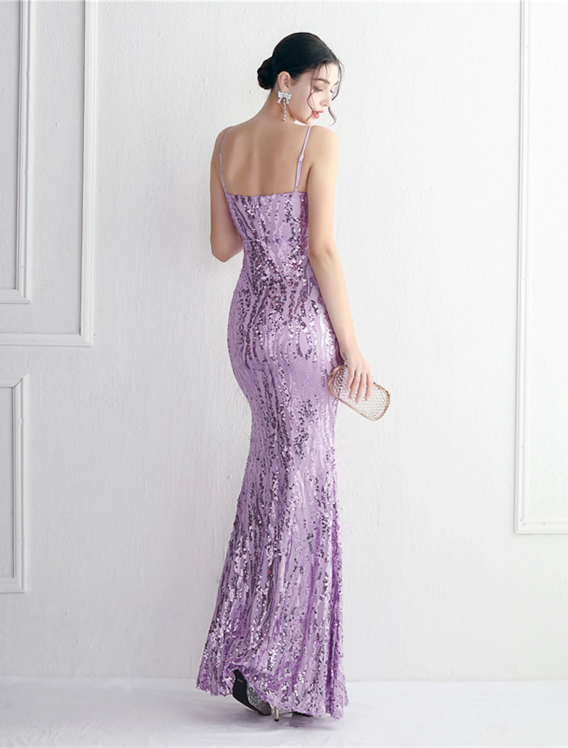 Mermaid / Trumpet Evening Gown Sparkle & Shine Dress Formal Wedding Guest Floor Length Sleeveless Spaghetti Strap Sequined with Beading Sequin Slit