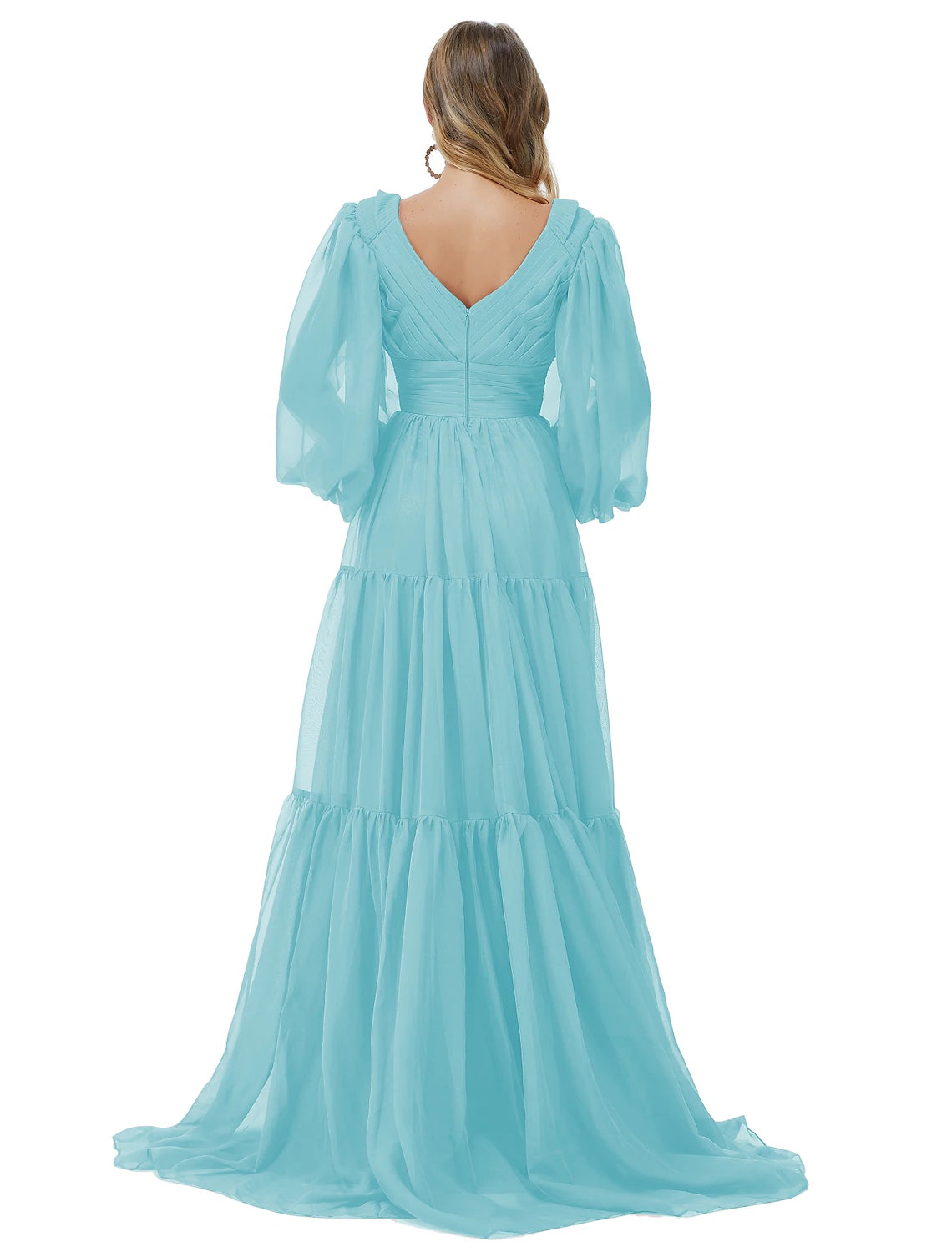 A-Line Prom Dresses Sexy Dress Party Wear Formal Evening Sweep / Brush Train Long Sleeve V Neck Chiffon with Ruched