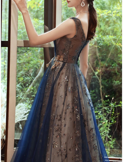 A-Line Prom Dresses Glittering Dress Evening Party Wedding Guest Floor Length Sleeveless Scoop Neck Organza with Sequin