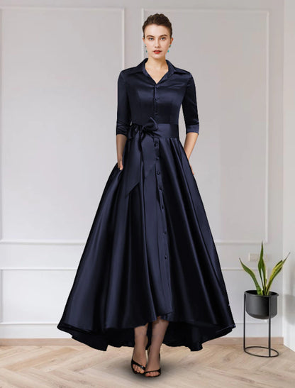 A-Line Mother of the Bride Dress Wedding Guest Elegant High Low Jewel ...