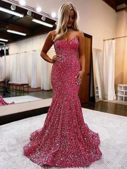 Prom Dresses Sparkle & Shine Dress Formal  Sleeveless Sweetheart Sequined Backless with Sequin