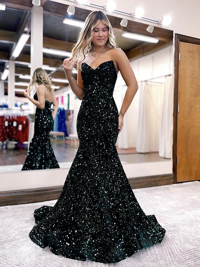 Prom Dresses Sparkle & Shine Dress Formal  Sleeveless Sweetheart Sequined Backless with Sequin