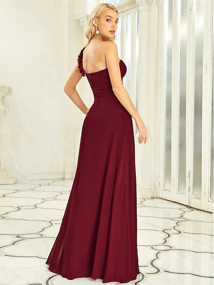 A-Line Prom Dresses Vintage Dress Wedding Guest Floor Length Sleeveless Off Shoulder Chiffon with Pleats Draping