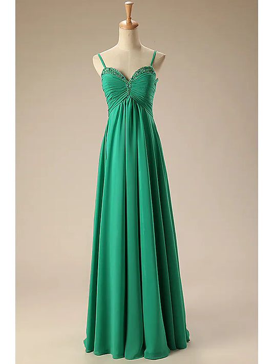 Prom Dresses Empire Dress Formal Floor Length Sleeveless Sweetheart Chiffon Backless with Pleats Ruched Beading