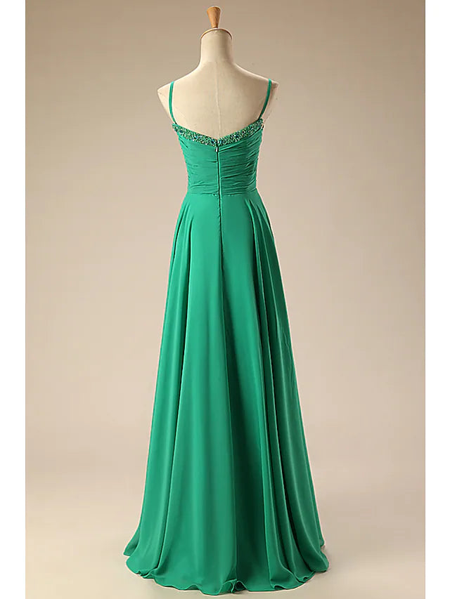 Prom Dresses Empire Dress Formal Floor Length Sleeveless Sweetheart Chiffon Backless with Pleats Ruched Beading