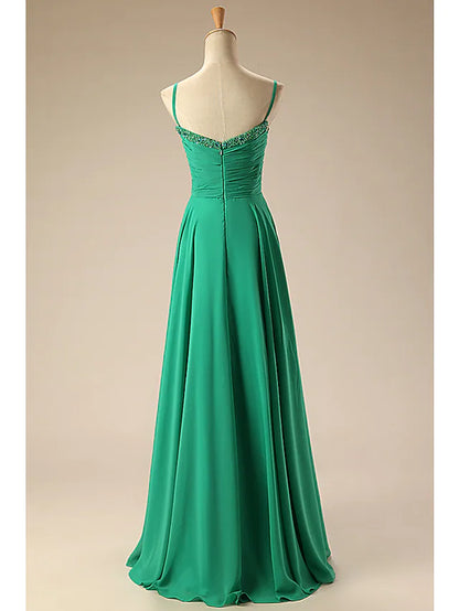 Prom Dresses Empire Dress Formal Floor Length Sleeveless Sweetheart Chiffon Backless with Pleats Ruched Beading