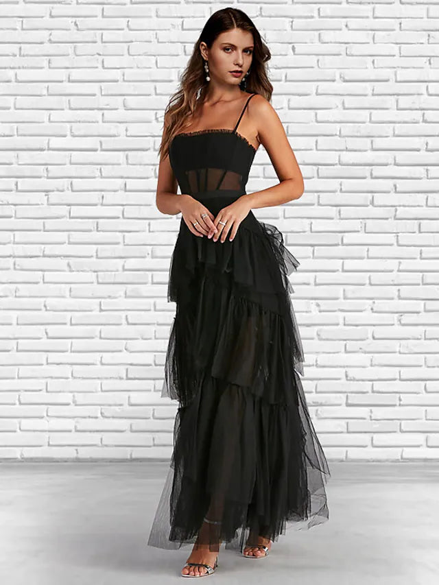 Prom Dresses Corsets Dress Party Wear Ankle Length Sleeveless Strapless Tulle Ladder Back with Ruffles