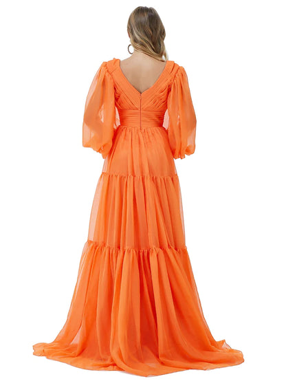 Evening Gown Sexy Dress Party Wear  Long Sleeve V Neck Chiffon with Ruched