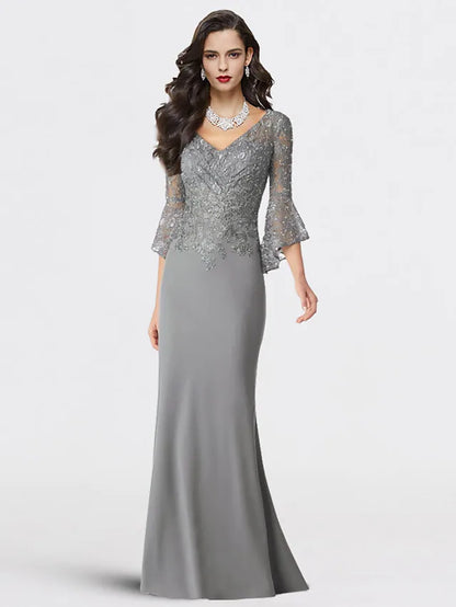 Mother of the Bride Dress Plus Size Elegant V Neck Chiffon Lace Length ...