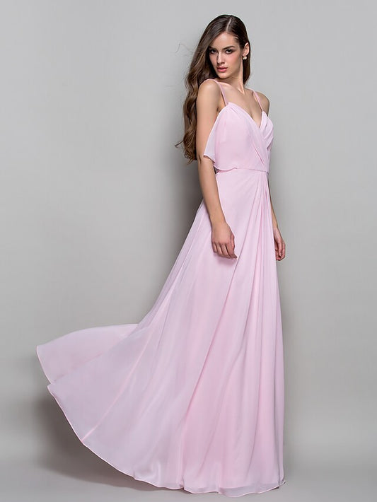 Ball Gown Open Back Dress Formal Evening Floor Length Sleeveless Straps Chiffon with Criss Cross Draping