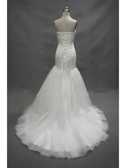 Engagement Formal Wedding Dresses Court Train Mermaid  Strapless Sweetheart Tulle With Ruched