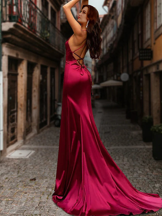 Prom Dresses Sexy Dress Prom  Sleeveless Sweetheart Satin Backless with Pure