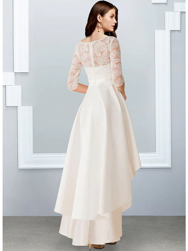 Bachelorette Party Little White Dresses Wedding Dresses Asymmetrical A-Line Half Sleeve Jewel Neck Chiffon With Cascading Ruffles