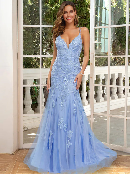 Prom Dresses Floral Dress Party Wear Court Train Sleeveless Spaghetti Strap Satin Backless with Appliques