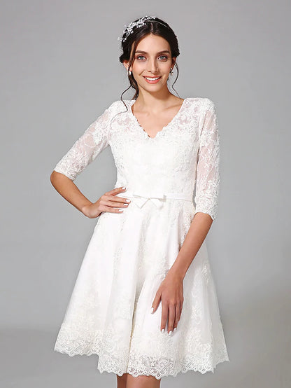 Dresses Wedding Dresses  Length Length Sleeve V Neck All Over Lace With Bowknot Sash  Ribbon