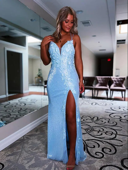 Prom Dresses Sexy Dress Formal Sleeveless V Neck Sequined Backless with Sequin Appliques