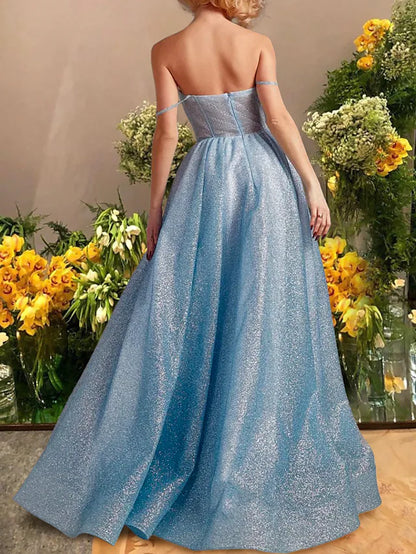 Prom Dresses Sparkle & Shine Dress Prom Floor Length Sleeveless Sweetheart Tulle with Glitter Pleats Slit