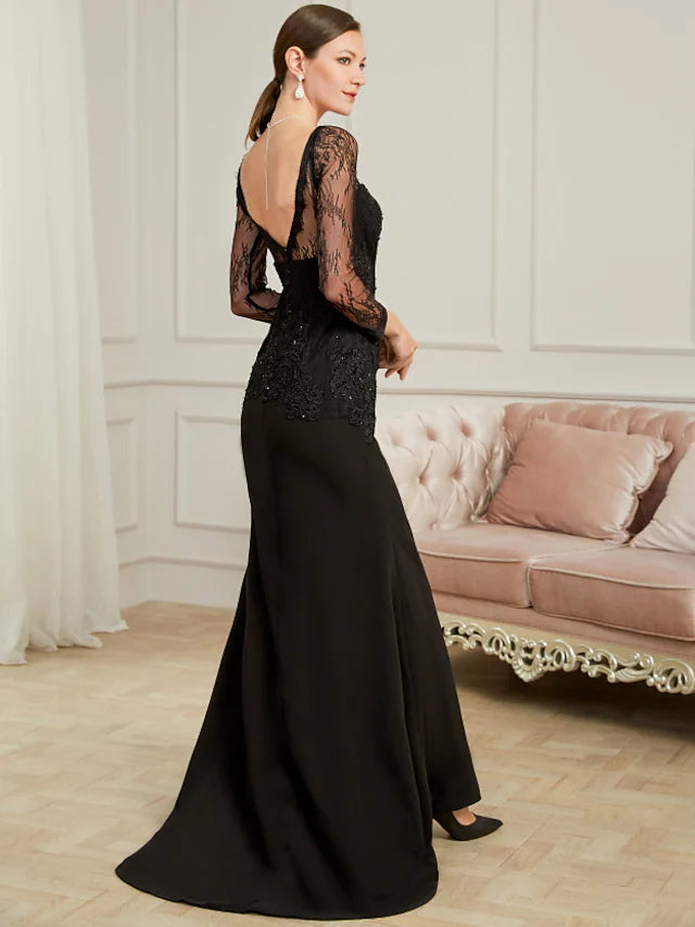 Evening Gown Sexy Dress Party Wear Long Sleeve V Neck Chiffon with Beading Slit Appliques