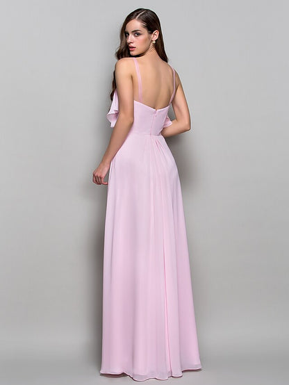 Ball Gown Open Back Dress Formal Evening Floor Length Sleeveless Straps Chiffon with Criss Cross Draping