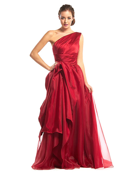 Prom Formal Evening Dress One Shoulder Sleeveless Floor Length Organza with Side Draping