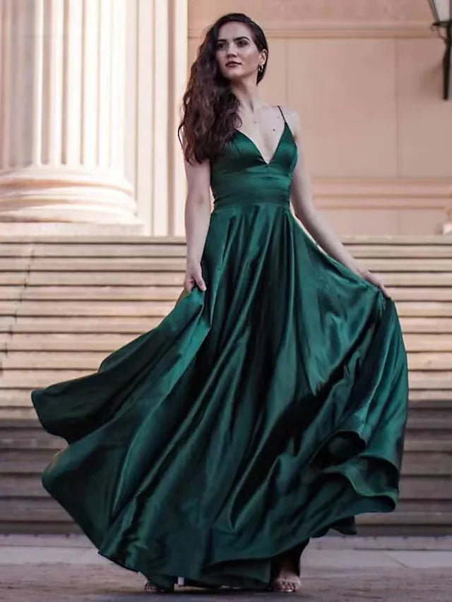 Party Dresses Elegant Dress Party Wear Floor Length Sleeveless V Neck Imitation Silk with Strappy