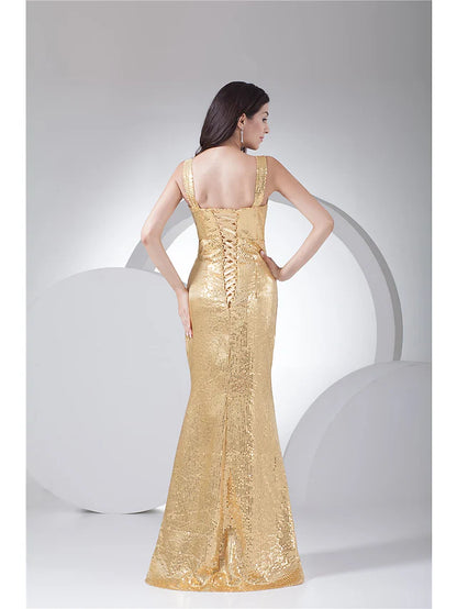 Mermaid  Trumpet Prom Dresses Elegant Dress Formal Evening Floor Length Sleeveless V Neck Sequined with Sequin
