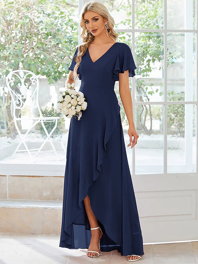 A-Line Wedding Guest Dresses Casual Dress Party Wear Asymmetrical Shor