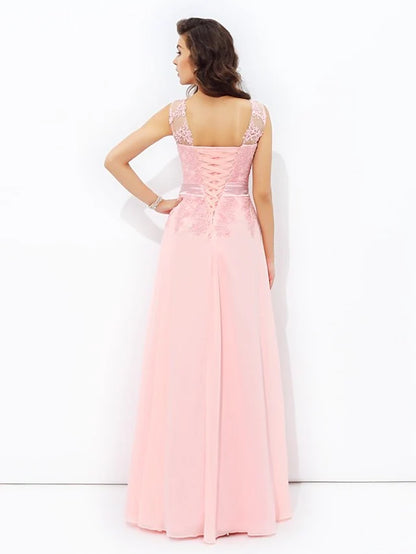 Prom Dresses Sparkle & Shine Dress Formal Floor Length Sleeveless Jewel Neck Chiffon with Appliques